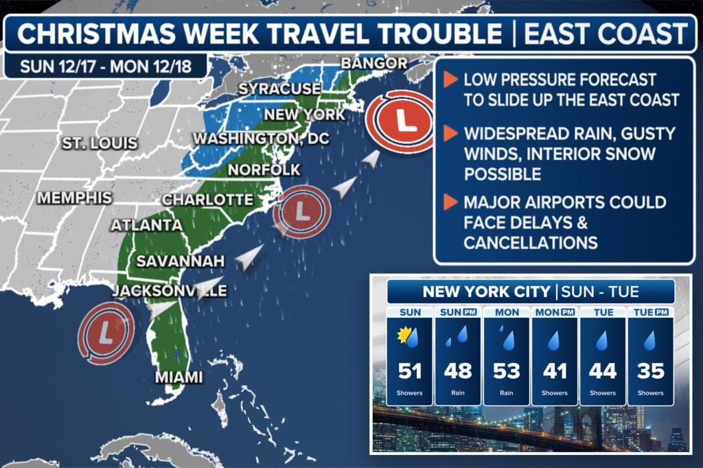 Coastal storm could delay early holiday travel along East Coast next week