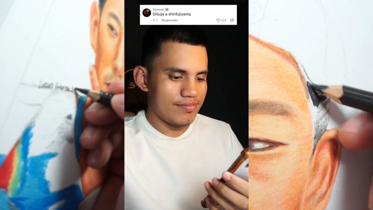 El artista catracho, Lucas Guerra, quien ha ganado popularidad gracias a compartir sus dibujos de retratos en TikTok, le rindió homenaje a Shin Fujiyama.