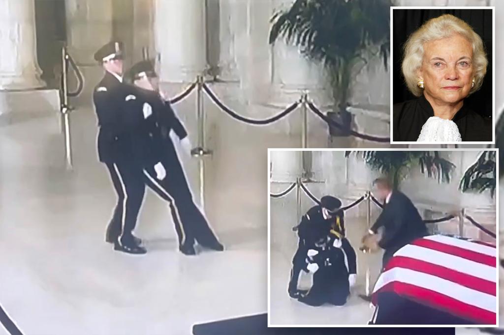 Honor Guard faints live on television in front of Judge Sandra Day O'Connor's coffin