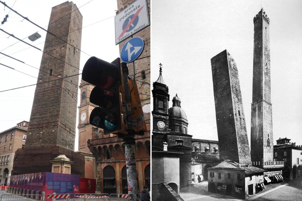 Italian officials secure 12th-century leaning tower in Bologna to prevent collapse