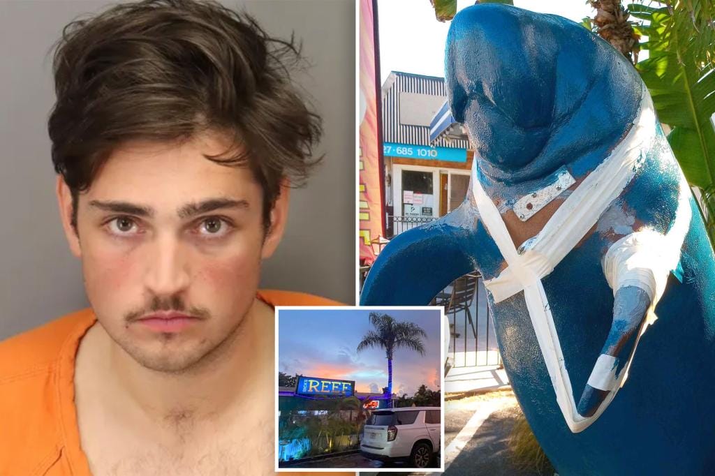 Manatee statue 'sexually abused' by drunk, belligerent tourist at Florida restaurant: police