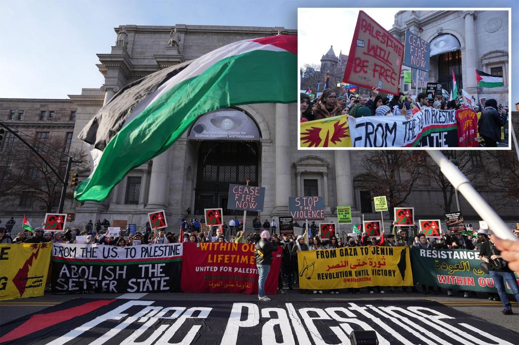 Pro-Palestinian protesters throw smoke bombs and are hit with pepper spray after being banned from the American Museum of Natural History for a second week.