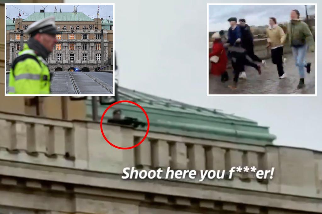 The video captures the hero yelling, 'Shoot here, motherfucker!'  to distract the Prague gunman during the rampage