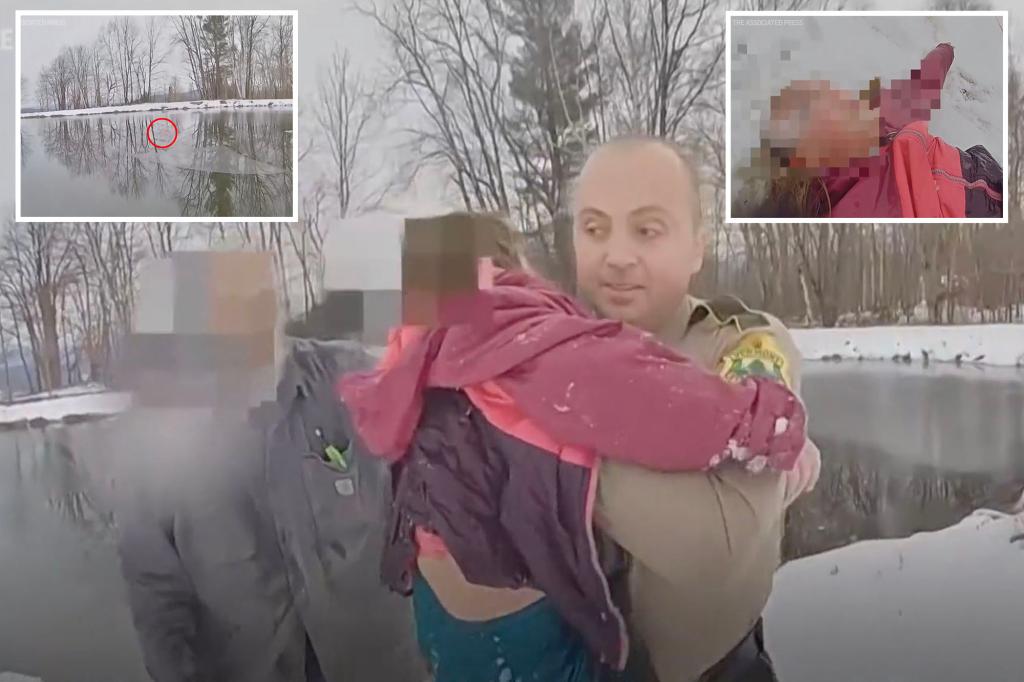 A Police Officer Rescues An 8 Year Old Girl From A Frozen Pond In A