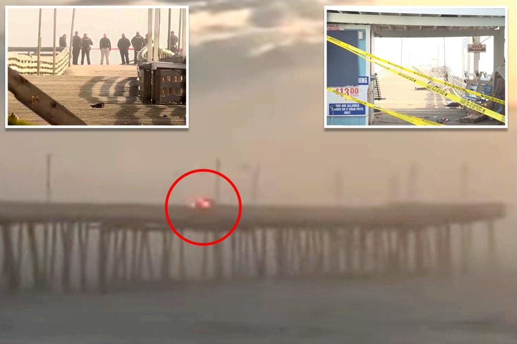 Footage captures car leaving Virginia Beach pier as police fight to recover vehicle