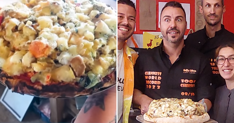 French chefs prepare pizza with 1,001 types of cheese and create a Guinness world record