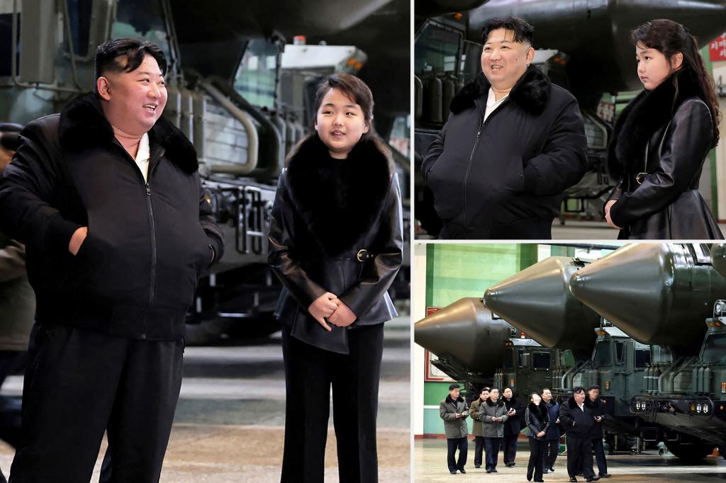 Kim Jong Un and his daughter wear matching outfits on a visit to a military production plant