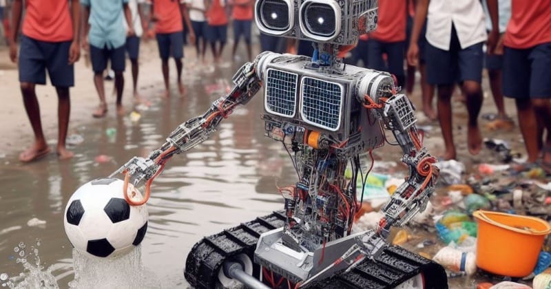 Prototype robot can clean rivers and play football for college students in Bihar