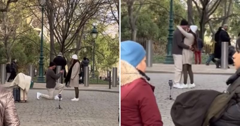 The 'staged' proposal of a couple in the middle of a busy street Viral