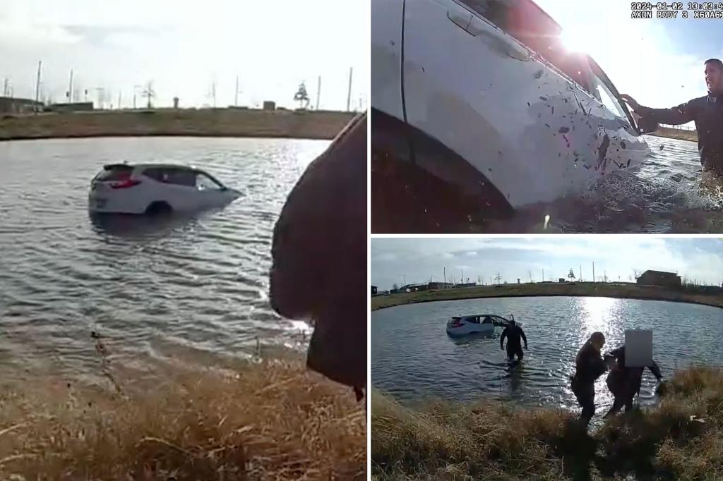 Video shows Illinois police rescuing family and toddler trapped inside sinking car: 'Break it up!'