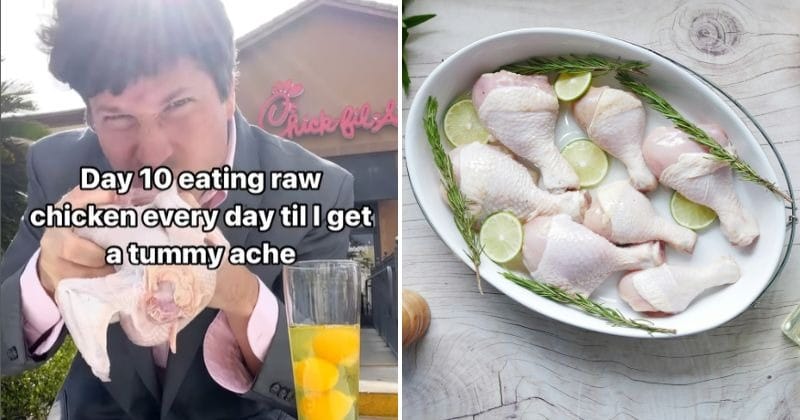 A man eats raw chicken every day and has a stomach ache