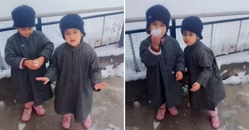 Girls 'report' on snowfall in Kashmir