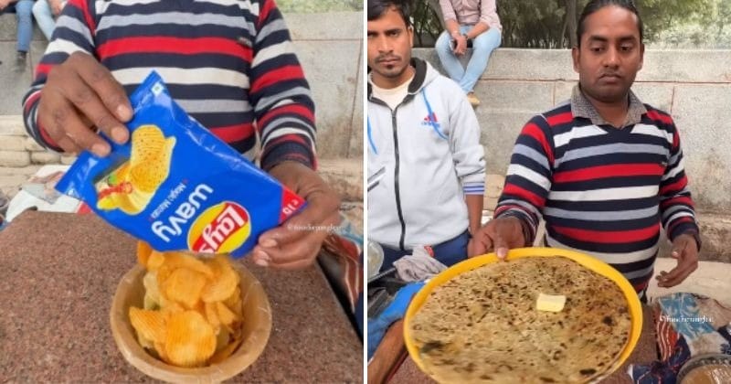 Street vendor stuffing Paratha with chips raises eyebrows