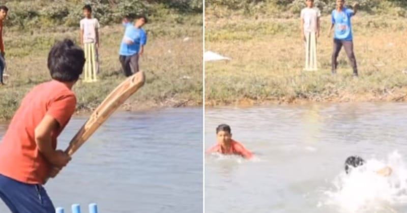 This video shows an aquatic version of cricket, Swimket.