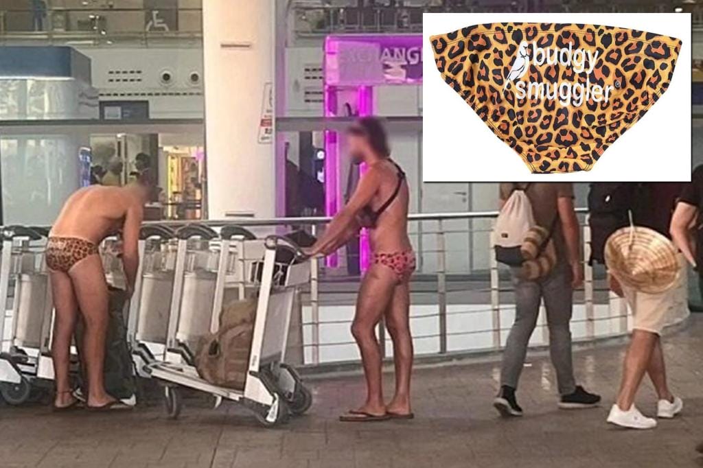 Tourists criticized for wearing nothing but a tight Speedo-style swimsuit at Thai airport: "Aren't you ashamed?"